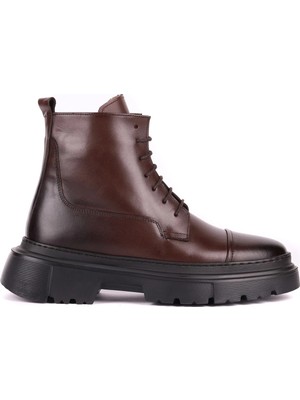 Shoetyle - Hakiki Deri Kahverengi Fermuarlı Erkek Postal Bot - 250-13-206