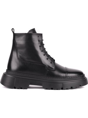Shoetyle - Hakiki Deri Siyah Renk Fermuarlı Erkek Postal Bot - 250-13-206