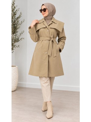 Nevayla Moda Kuşaklı Düğmeli Mevsimlik Trençkot - Camel / M0118
