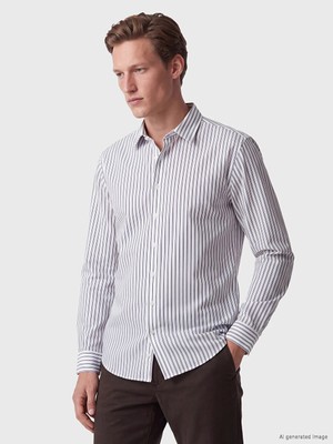 Lc Waikiki Yeni Sezon Beyaz Regular Fit Çizgili Erkek Gömlek
