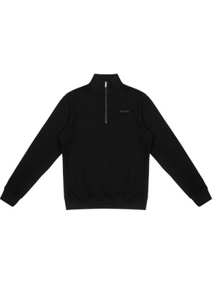 Beord Half-Zip 0001 Fermuarlı %100 Pamuk Erkek Sweatshirt Regular Siyah BZT1-134