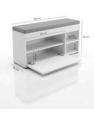 Bezos Puflu Ayakkabılık Bench Beyaz 90 cm