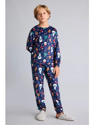 DeFacto Desenli Kadife 2'li Pijama Takımı Erkek Çocuk I3447A826CW