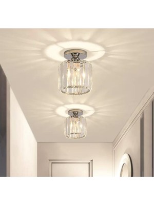 Burenze Modern Luxury Plafonyer Tavan Kristal Taşlı Avize Krom Hol Antre Avize Beyaz Renk Şık Tasarım