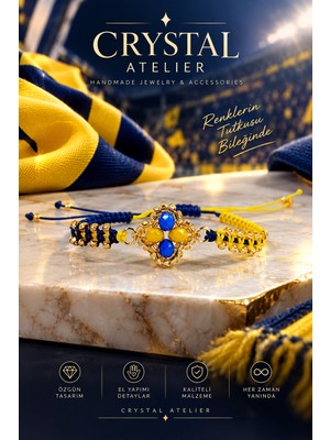 Crystal Atelier Sarı Lacivert Taraftar Bileklik Sarı Lacivert Kristal Yonca Bileklik Sarı Lacivert Ip Bileklik Unisex El Yapımı Ayarlanabilir Makrome Örgü Şans Bileklik