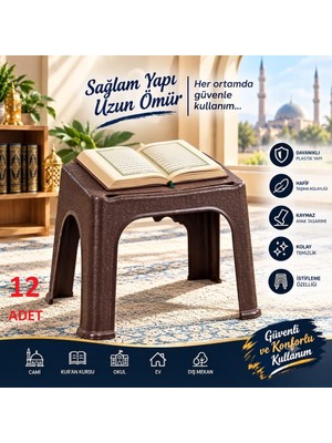 Bahometr Rahle Dayanıklı Hafif Cami Kuran Kursu Okul Ev Dış Mekan Sağlam Plastik Kuran Rahle Kahverengi MA098 ( 12 Adet )