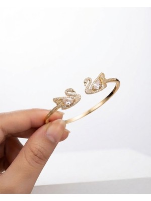 Celikchi Kadın Gold Renk Ikili Kuğu Model Çelik Bilezik