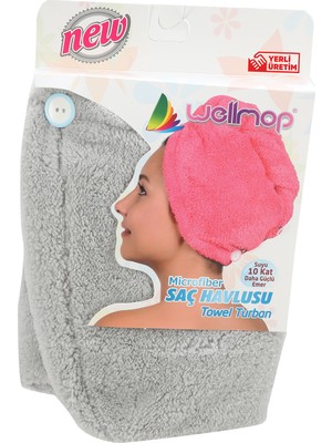 Wellmop Mikrofiber Düğmeli Saç Havlusu Gri