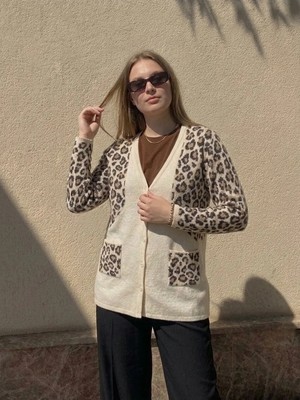 Onno Style Simli Leopar Desen Klasik Düğmeli Ceket