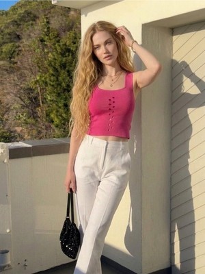 Onno Style Kolsuz Askılı Delikli Triko Kadın Bluz