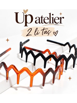 Up Atelier Zigzaglı 2'li Taraklı Taç Siyah ve Kahverengi 2 Adet