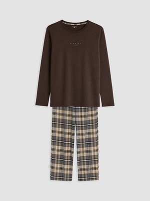 Lc Waikiki Yeni Sezon Kahverengi Regular Fit Ekose Erkek Pijama Takımı
