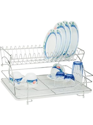 Ece Metal De Luxe Paslanmaz Krom Bulaşıklık 48x37x25 cm İki Katlı Şık Tasarım 40281