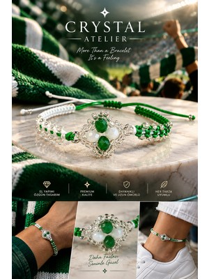 Crystal Atelier Yeşil Beyaz Taraftar Bileklik Yeşil Beyaz Kristal Yonca Bileklik Yeşil Beyaz Ip Bileklik Unisex El Yapımı Ayarlanabilir Makrome Örgü Şans Bileklik