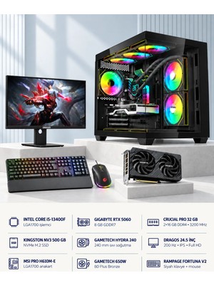 Symoon SYMOONPC0293 Oyun Bilgisayarı Intel Core I5 13400F Rtx 5060 8gb 32GB Ram 500GB SSD 240MM Sıvı Soğutma 24.5 Inç Monitör