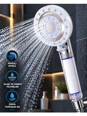 Astraltech 5 Fonksiyonlu Filtreli Duş Başlığı Masajlı Yağmur Sis Geniş ve Karışık Su Akışlı