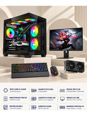 Symoon SYMOONPC0245 Oyun Bilgisayarı Intel Core I5 12400F Rtx 5060 8gb 32GB Ram 500GB SSD 240MM Sıvı Soğutma 24.5 Inç Monitör