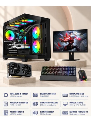Symoon SYMOONPC0341 Oyun Bilgisayarı Intel Core I5 14400F Rtx 5060 8gb 32GB Ram 500GB SSD 240MM Sıvı Soğutma 24.5 Inç Monitör