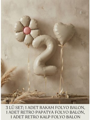 Çavuş E-Ticaret 2 Yaş Doğum Günü Seti Retro Pastel Parti Seti Retro Kalp, Retro Papatya Balon Parti Seti