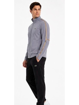Lacoste Regular Fit Gri-Füme Şeritli Mevsimlik Ince Eşofman Takımı