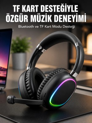 Astraltech Mikrofonlu Bluetooth Kulak Üstü Kulaklık Rgb Aydınlatmalı Type-C Şarjlı