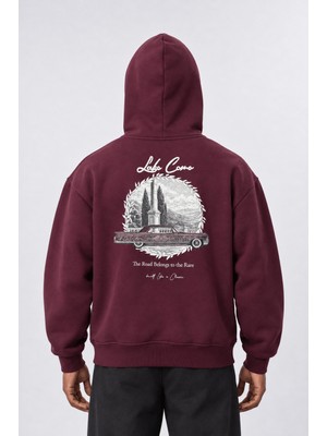 Respire Erkek Lake Como Patch Detaylı Oversize Hoodie Bordo