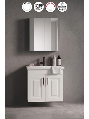 Özceden Salkım 55 cm Beyaz Balon Mdf Seramik Lavabolu Asma Banyo Dolabı Takımı