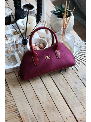 Moom Bag Kadın Bordo Süet Tutma Saplı Askılı Omuz Çantası