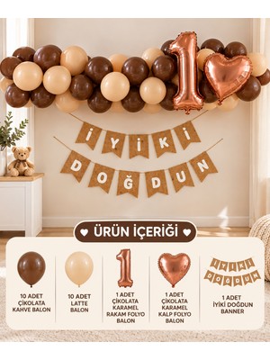 Çavuş E-Ticaret 1 Yaş Doğum Günü Seti,kraft Iyi Ki Doğdun Yazı,çikolata Karamel Rakam ve Çikolata Karamel Kalp Parti Seti Kahverengi Parti Set