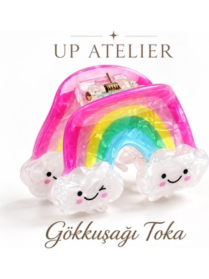 Up Atelier Gülen Suratlı Gökkuşağı Kemik Toka 5cm