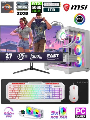 Xaser Sword X55 R7-5700X 32GB Ram /1TB M.2 SSD/8GB GeForce RTX5060/ 27" 300Hz Sıvı soğutmalı Masaüstü Oyuncu Bilgisayarı