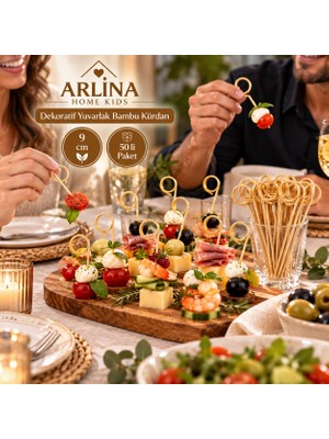 Arlina Home Kids Dekoratif Yuvarlak Bambu Kürdan 9 cm 50'li Paket