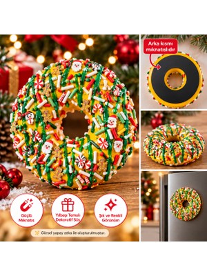 Haneliya Yılbaşı Temalı Donut Magnet – Dekoratif Mıknatıslı Noel Süsü – Sarı