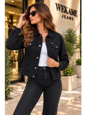 Wkm Kadın Jean Denim Standart Kalıp Cepli Düğmeli Kot Ceket