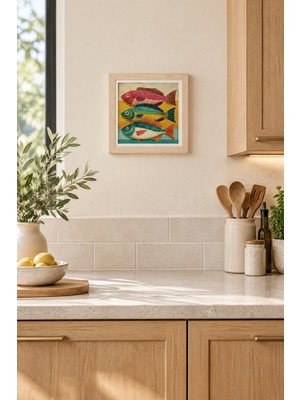 Belirtilmemiş Dekoratif Balık Temalı Ahşap Çerçeveli Duvar Tablosu 20X20 cm