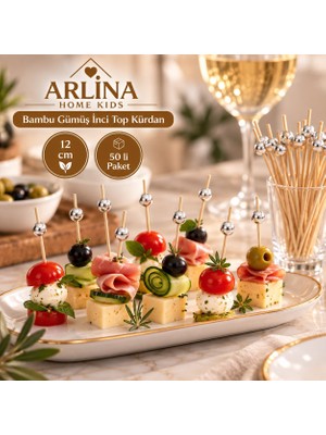 Arlina Home Kids Arlina Home Kıds – Bambu Gümüş Inci Top Kürdan 12 cm 50'li
