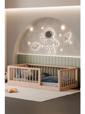 Hier Caribu Premium Montessori Bebek ve Çocuk Karyolası Unisex Doğal Ahşap Yatak Ayaksız