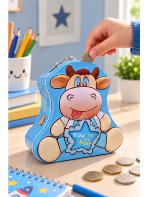 Biton Toptan Inek Figürlü Kumbara 17X16 cm Çocuklar Için Para Biriktirme Kumbarası Sevimli Hediye Mavi
