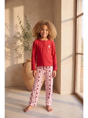 Katia & Bony Kız Çocuk Dear Santa Ekoseli Pijama Takımı Kırmızı