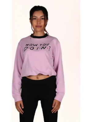 Collect & Mission Kadın Pembe How You Doın Baskılı Sweatshırt