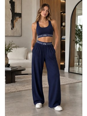 Kadın Crop Atlet ve Beli Lastikli Bol Paça Pantolon Ikili Takım