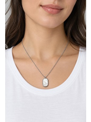 Jewels of Hope Oval Beyaz Sedef Taşlı Kadın Kolye 54 cm Paslanmaz Çelik Kolye