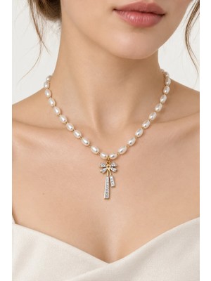 Jewels of Hope Fiyonk Figür Zirkon Taşlı İnci Kolye 47 Cm Kadın Paslanmaz Çelik Kolye