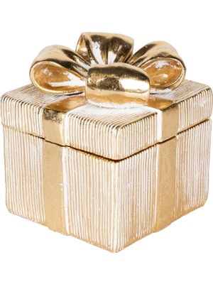 Herdekora Dekoratif Hediye Kutusu Gold-Beyaz 14,5X15,5 Cm.