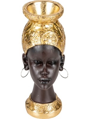 Herdekora Dekoratif Stand Afrikalı Kadın Büst Gold-Siyah 8X20 Cm.