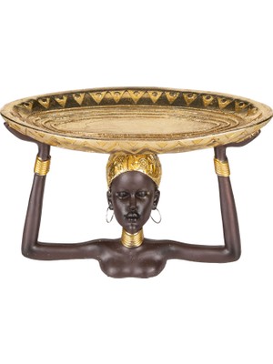 Herdekora Dekoratif Stand Kadın Tepsi Taşıyan Gold-Siyah 27X17,5 Cm.