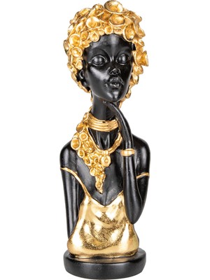 Herdekora Dekoratif Biblo Afrikalı Kadın Siyah Altın Saçlı Gold-Siyah 12X25 Cm.