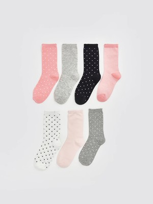 Lc Waikiki Yeni Sezon Pembe Puantiyeli Kız Çocuk Soket Çorap 7'li