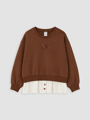 Lc Waikiki Yeni Sezon Kahverengi Pul Işlemeli Kız Çocuk Kalın Sweatshirt