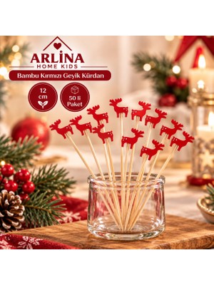 Arlina Home Kids Bambu Kırmızı Geyik Kürdan 12 cm 50'li Paket